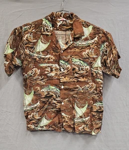 Vintage Carlton Of Hawaii 100% Rayon Surfers Canoe Outrigger Hawaiian Shirt - Picture 1 of 11