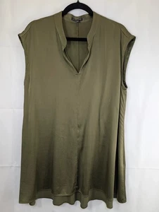 Eileen Fisher Ladies Tunic Top Khaki Green Size Medium Silk Lagenlook Relaxed - Picture 1 of 8