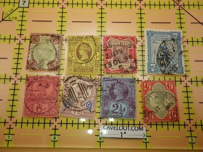 👑 Lote de 8 estampillas del mundo: Gran Bretaña victoriana y vintage extranjeras usadas Foto 1 de 4