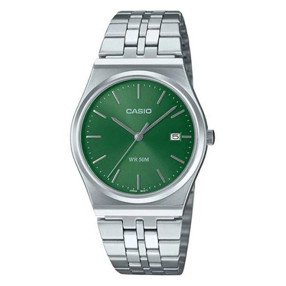 Casio MTP-B145D-3A Silver Stainless Steel Green Dial Retro Men Watches