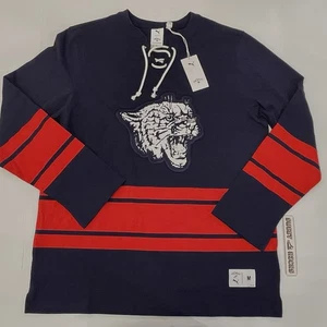 PUMA Noah Striped V Neck Long Sleeve Hockey Jersey Mens Blue Size M 62819606 - Picture 1 of 9