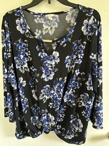 Cato Damenoberteil schwarz mit blau-weißem Blumenmuster 3/4-Arm Größe XL - Bild 1 von 8