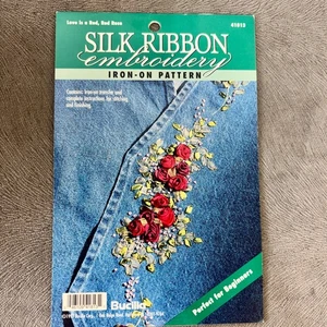 Bucilla Silk Ribbon Embroidery Iron-On Pattern Love is a Red Red Rose New 1997 - Picture 1 of 2