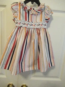 CL) Girls size 18 Month Lined Bonnie Jean Smocked Multicolored Striped Dress - Picture 1 of 9