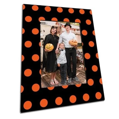 Деревянная рамка для картин на Хэллоуин 4 x 6 дюймов - оранжевые и черные точки фоторамка точки - Изображение 1 из 4