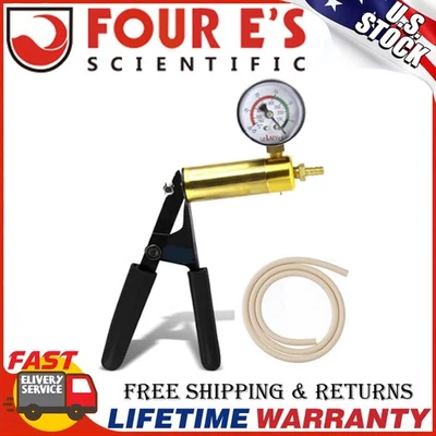 4E'S SCIENTIFIC Hand Vacuum Pump with Gauge Metal with 1 Meter Tube Laboratory Pressure Tester
