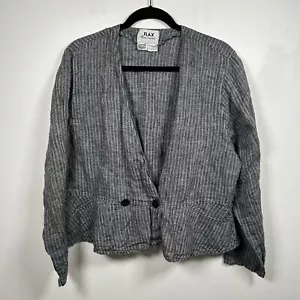 FLAX by Jeanne Engelhart Linen Breathable Peplum Jacket Medium Striped Button - Picture 1 of 6