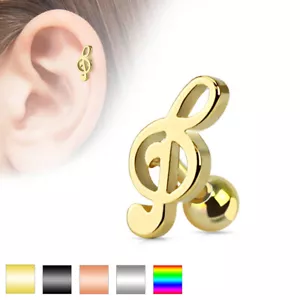 Piercing Tragus en Acier Chirurgical - Motif Clef de Sol - Note Musique Clé - Bild 1 von 7