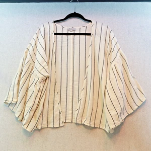 Blusa campesina de algodón a rayas negra blanca apagada WORLD MARKET manga acampanada, talla L/XL - Imagen 1 de 6