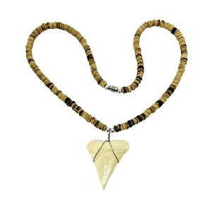 Great White Resin Shark Tooth Tan Coconut Bead Pendant Necklace Maui, Hawaii - Picture 1 of 2