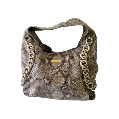 Michael Kors Hobo Tote Python Embossed Leather Handbag Chain Link Accents CLEAN - Image 1 of 4