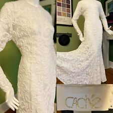Vtg 90s Iconic CACH’E White Sheer Lace Netting Fitted Mermaid Party Dress L X 42