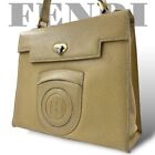 Fendi Leder Handtasche Top Griff Logo Hardware Schloss beige Versand aus Japan