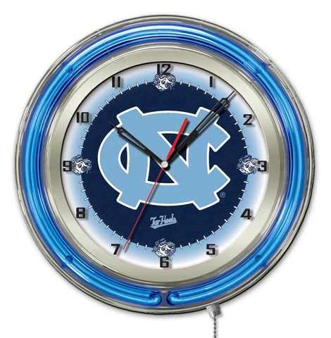 North Carolina Tar Heels HBS Neon Blue College Battery Powered Wall Clock (19") Cover
