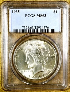 1935 PCGS MS63 Peace Dollar - Picture 1 of 2