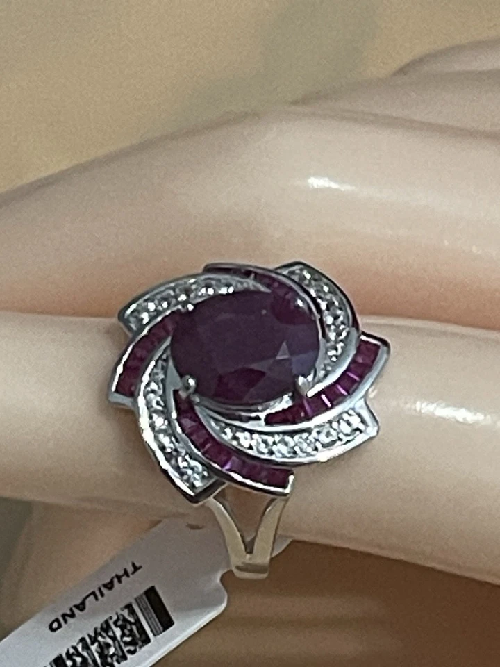 JTV Red Ruby Rhodium Over Sterling Silver Ring Lab Created 3.91ctw Size 8 - Image 1 of 4
