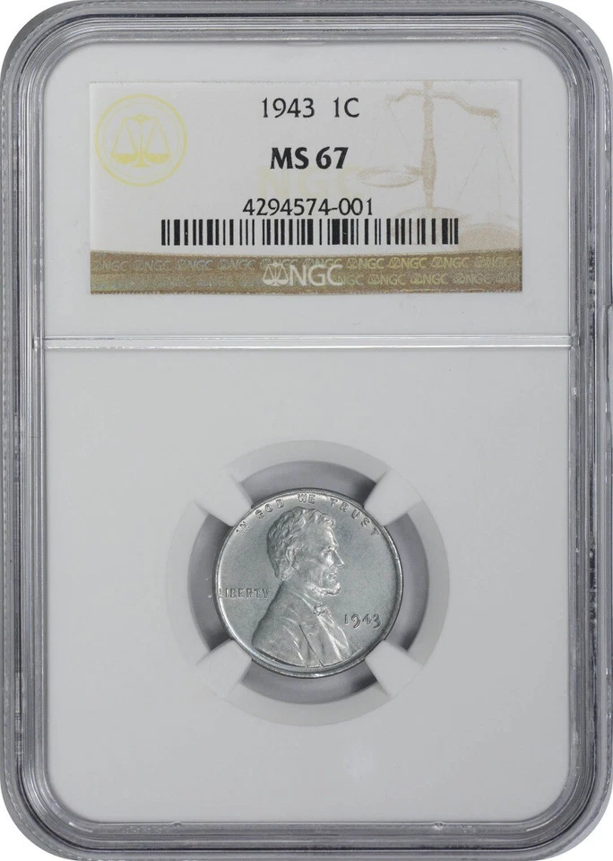 1943 Steel Lincoln Cent MS67 NGC - Image 1 of 2