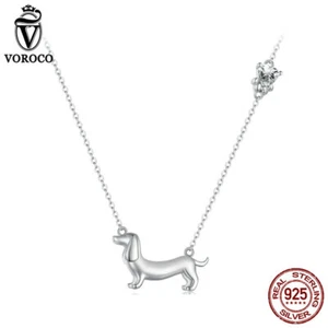 Voroco 925 Sterling Silver Dachshund CZ Necklace For Women Gifts Unique Jewelry - Picture 1 of 17