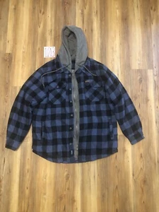 Smith's DISTRESS Workwear Men's Sherpa Lined Shirt Jacket, Navy Flannel Large - Picture 1 of 24