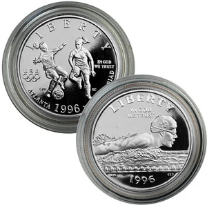 US 1996-S Olympic Swimming & Soccer $1/2 Commemorative Proof (2) in capsules - Picture 1 of 4