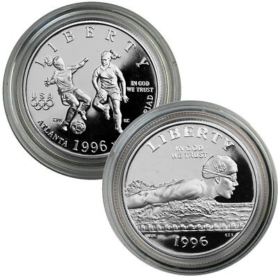 US 1996-S Olympic Swimming & Soccer $1/2 Commemorative Proof (2) in capsules - Image 1 of 4
