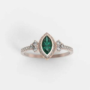 2Ct Marquise Lab Created Emerald Halo Women's Ring 14K Rose Gold Plated Silver - Picture 1 of 3