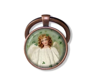 Spiritual Angel St. Patrick's Day - Handmade Glass Pendant KEYCHAIN KEY RING - Picture 1 of 7