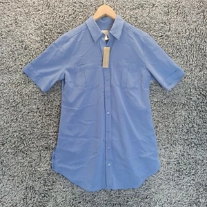 NEW Chico's 0 Top Blouse Women Small Blue Long Button Down Collar Short Sleeves - Picture 1 of 7