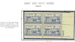 1936-7 U.S. COMMEMORATIVE 5c ARMY West Point  Plt#Blk of 4 Sc#789 M/NH/OG GEM ^ - Picture 1 of 1