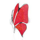 Flying Monarch Butterfly Red Coral Inlay Stone Sterling Silver Ring-8