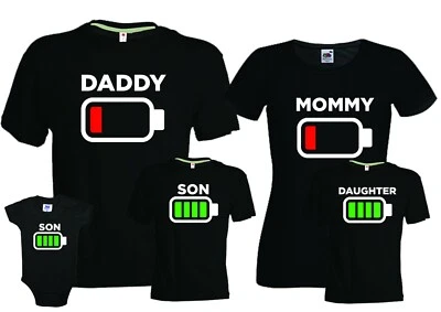 Tshirt FAMIGLIA BATTERIA mamma papà figlio figlia maglietta cotone bianca nera - Immagine 1 di 4