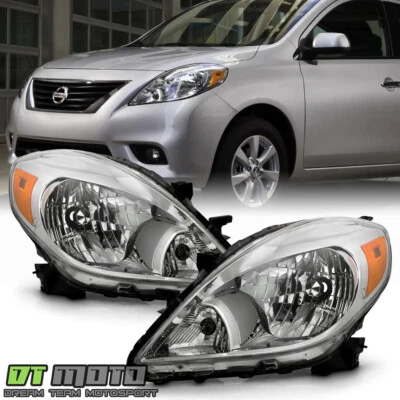 For 2012-2014 Nissan Versa 4-Door Sedan Chrome Headlights Headlamps Left+Right - Image 1 of 4