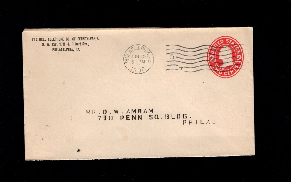Bell Telephone Pennsylvania Philadelphia 1908 PSE Cover 6r - Image 1 of 1