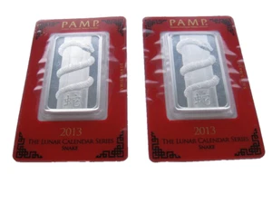 Lot of (2) 2013 1oz PAMP SUISSE SNAKE BAR SEALED Consecutive numbers APMEX - Picture 1 of 2