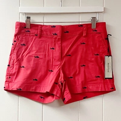 NWT BRITISH KHAKI Womens Embroidered Shark Shorts SZ 2 Red Chinos Stretch Pocket - Image 1 of 4