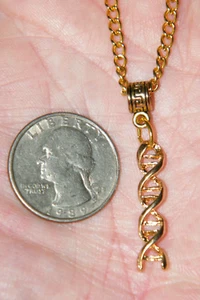 DNA FORENSIC SCIENCE DNA Charm Necklace 1" Gold Double Helix 25" Gold Chain NEW! - Picture 1 of 12