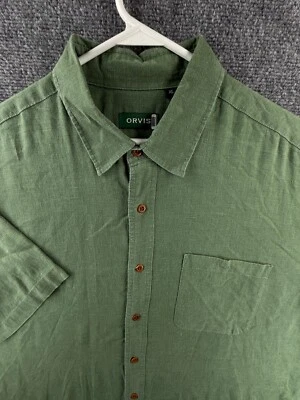 Camisa Orvis Hombres XL Manga Corta Verde Cáñamo Mezcla Tencel Abotonada Ligera Foto 1 de 4