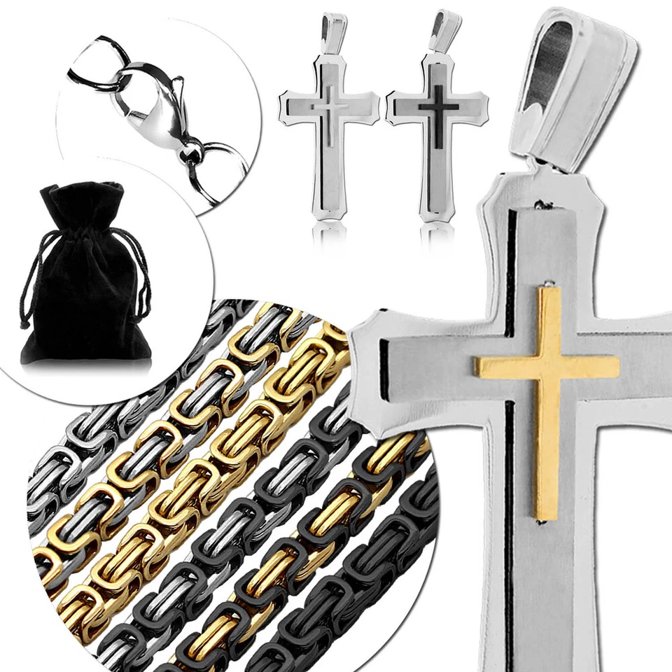 Set Königskette Anhänger Kreuz Kruzifix Panzerkette Halskette Massiv Herren XXL - Bild 1 von 1