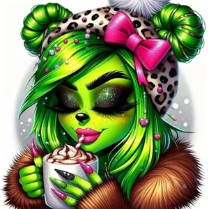 Grinch Mädchen DTF Bügeltransfer Bügelbild Applikation  für alle Stoffe - Bild 1 von 5