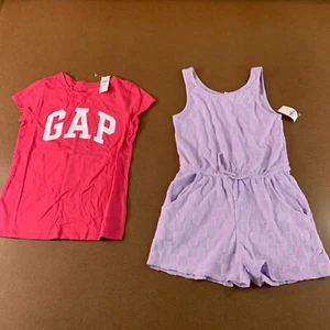 Girls Size Medium (8) Old Navy Lilac Romper Gap Pink Logo Tee 2 Pieces NWT - Picture 1 of 9