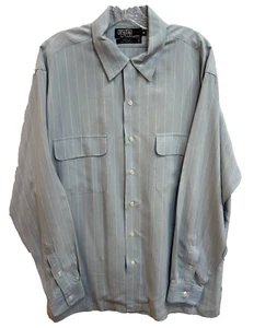 Polo Ralph Lauren Silk Shirt Mens Medium Blue w Stripe Button Front Made in USA - Picture 1 of 9
