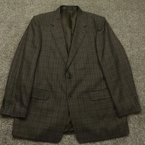 Roundtree & Yorke blazer Mens 46L Brown Plaid Wool silk Jacket sports coat - Picture 1 of 16