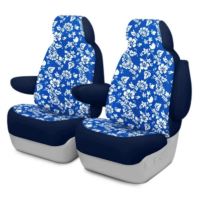 For BMW 330Ci 06 Dash Designs Hawaiian 1st Row Blue Custom Seat Covers - Image 1 of 2