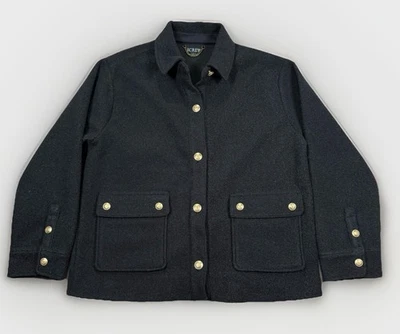 J Crew Boucle Shirt Jacket Size L Black Gold Crest Button Fleece Shacket EUC - Image 1 of 4