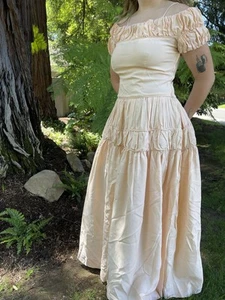 Vtg 1950s Emma Domb Peachy Pink Party Prom Dress Cupcake Off Shoulder S/M - Picture 1 of 22