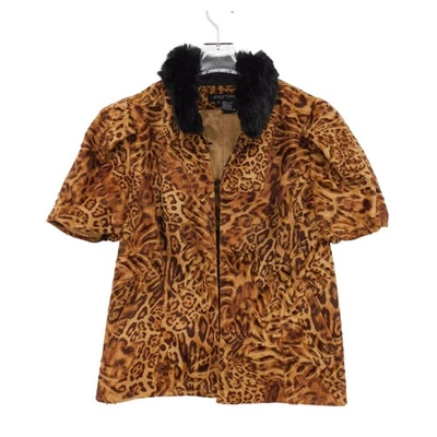 VTG Etcetera Leopard Print Jacket Black Faux Fur Collar Short Sleeve Size 6 - Image 1 of 4