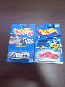 HOT WHEELS Porsche 959 Gleam Team silver 193 blue card Lot Of 2 Variations - Picture 1 of 8