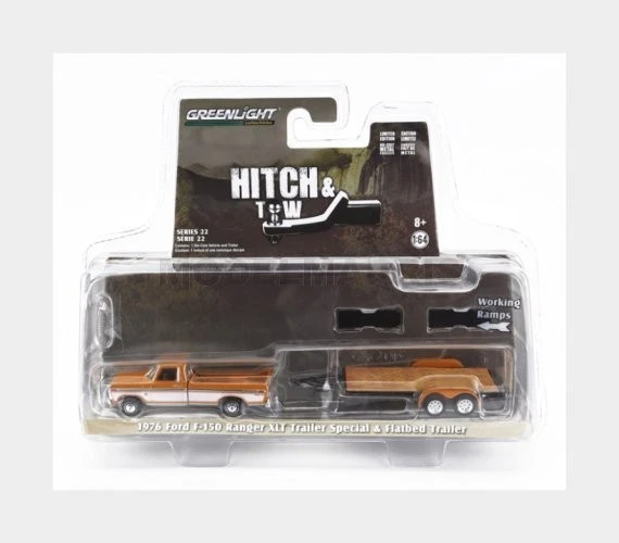 GREENLIGHT 32220B FORD USA - F-150 PICK-UP RANGER XLT WITH TRAILER CAR TRANSPORT - Immagine 1 di 1