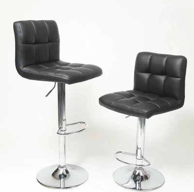 Swivel BLACK PU Leather Adjustable Hydraulic Bar Stool - Set of 2 Black NEW NIB - Image 1 of 4