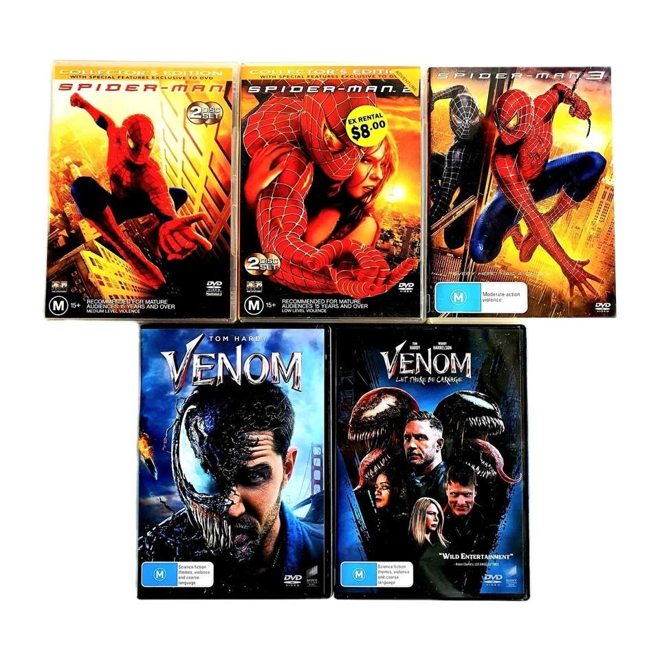 Spiderman 1-3 Trilogy + Venom 1 & 2 DVD 5 x Gift Bundle, Marvel Superhero, Reg 4 - Image 1 of 4